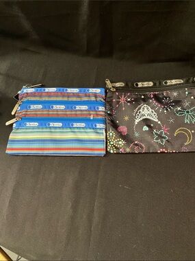 LeSportsac Blue Striped and Black Star & Tiara Printed Triple Pouch Duo